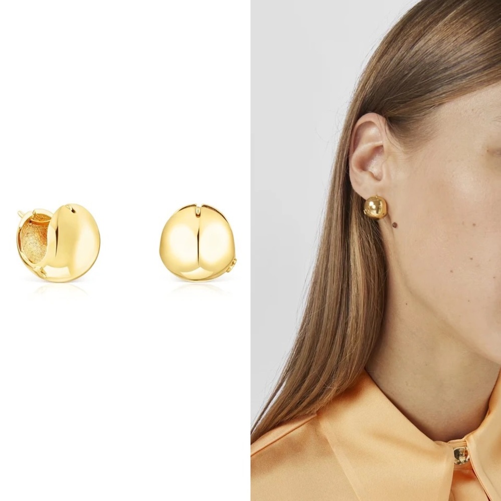 TOUS Gold Bear on Round White Pearl Studs Scoops Earrings - Picture 14 of 16